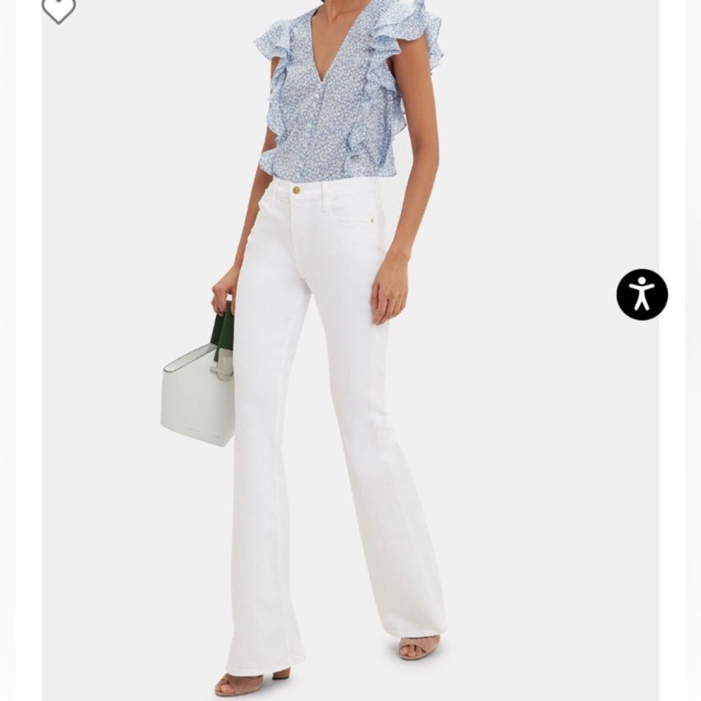 *scuffed* Le Frame High Rise White Flare Denim size 24 00 stretch